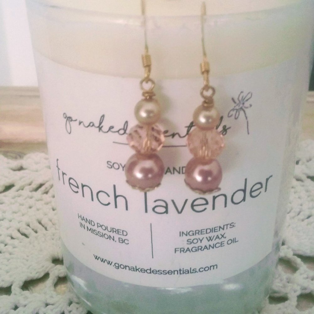 VINTAGE🌸Pink Pearl Bead Glass Crystal Earrings